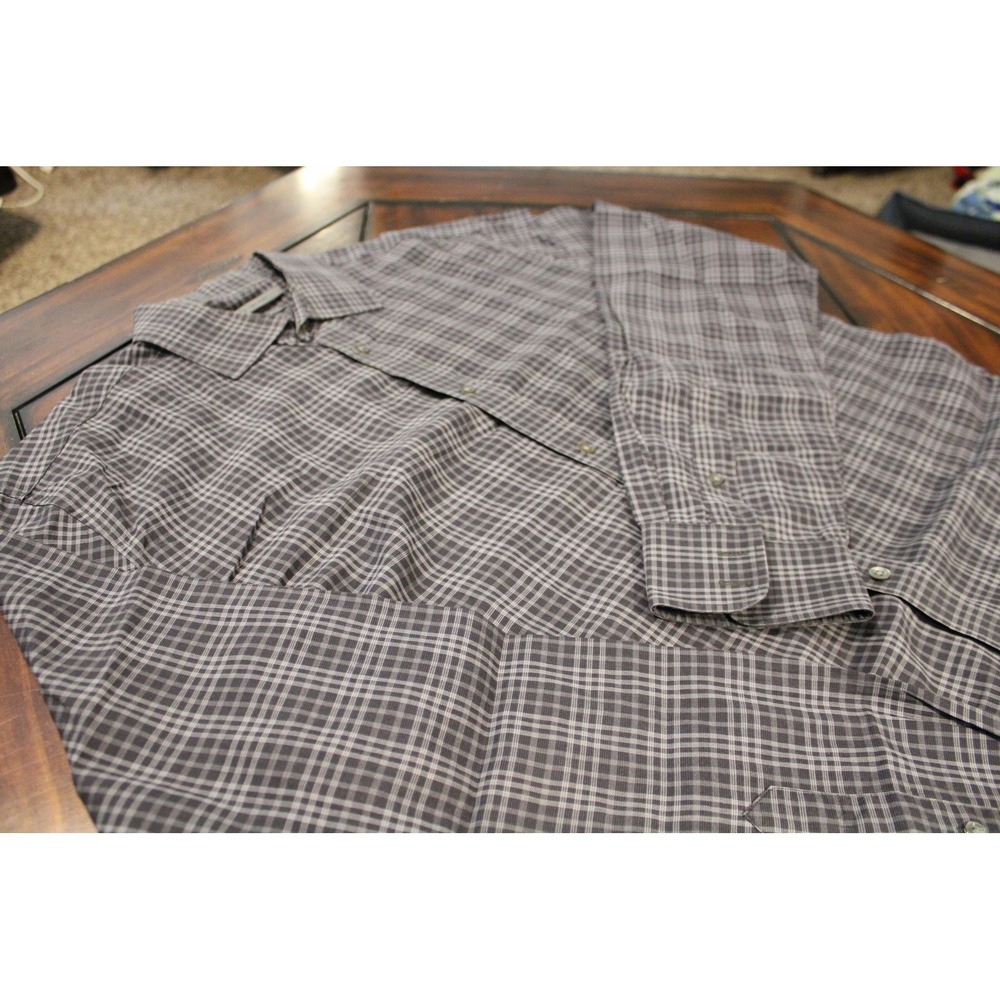 John Varvatos Shirt Mens 16.5 34/35 Gray Check Classic Fit Dress Long Sleeve